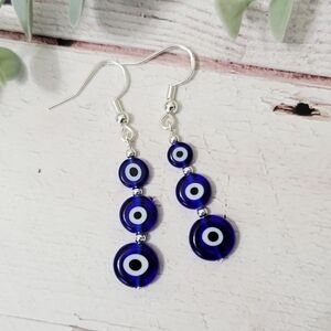 Elegant Blue Evil Eye Dangle Earrings